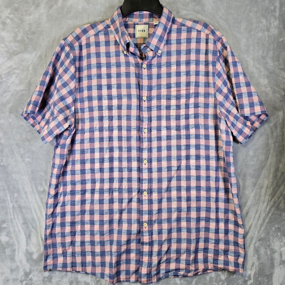 ROWM Button Down Shirt Mens Large Pink Blue Check Great Baby Reveal Shirt